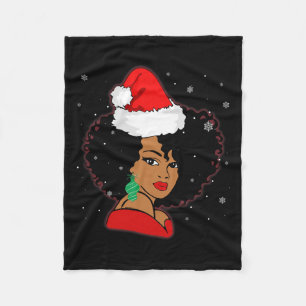 Black African Girl American Melanin Christmas Sant Fleece Blanket