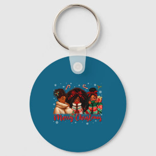 Black African Girl American Melanin Christmas Sant Keychain