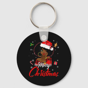 Black African Girl American Melanin Christmas Sant Keychain