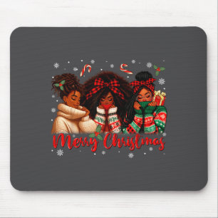 Black African Girl American Melanin Christmas Sant Mouse Pad