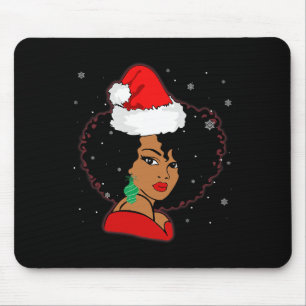 Black African Girl American Melanin Christmas Sant Mouse Pad