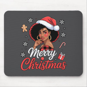 Black African Girl American Merry Christmas Santa Mouse Pad