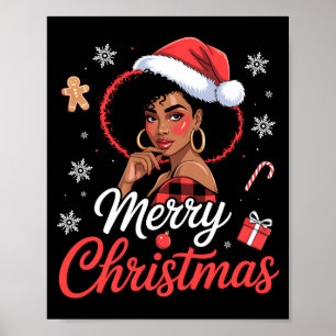 Black African Girl American Merry Christmas Santa  Poster