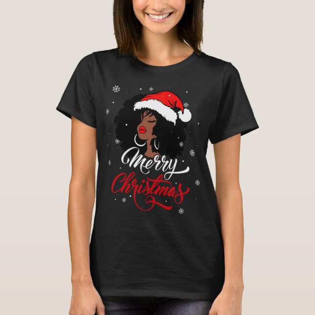 Black African Girl American Santa Christmas Melani T-Shirt (Front)