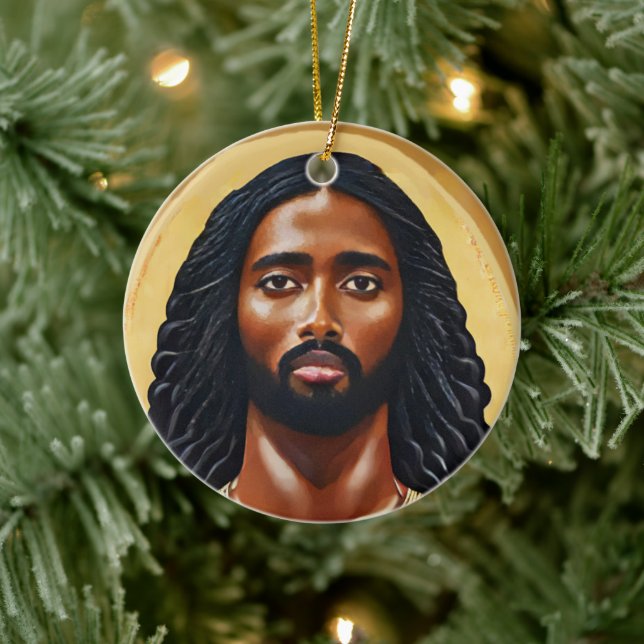 Black African Jesus Christ Religious Art Ceramic Ornament (Tree)