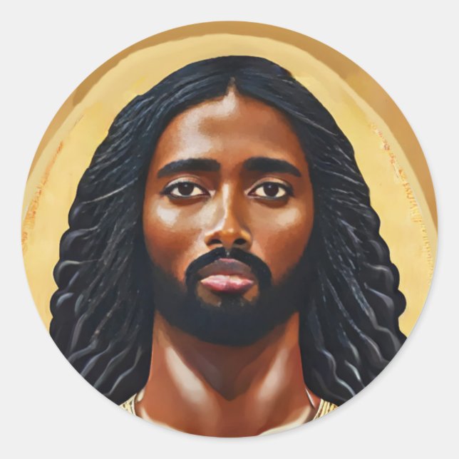Black African Jesus Christ Religious Art Classic Round Sticker (Front)