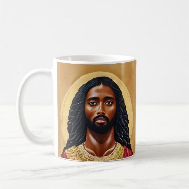 Black African Jesus Christ Religious Art Coffee Mug (Left)