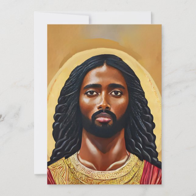 Black African Jesus Christ Religious Art Holiday Card (Front)