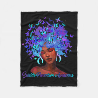 Black African Woman Afro Teal And Purple Suicide P Fleece Blanket