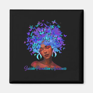 Black African Woman Afro Teal And Purple Suicide P Magnet