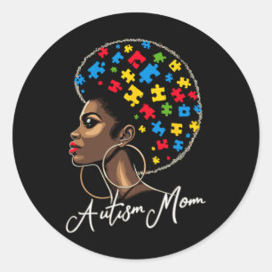 Black Afro American Autism Awareness Mom Classic Round Sticker