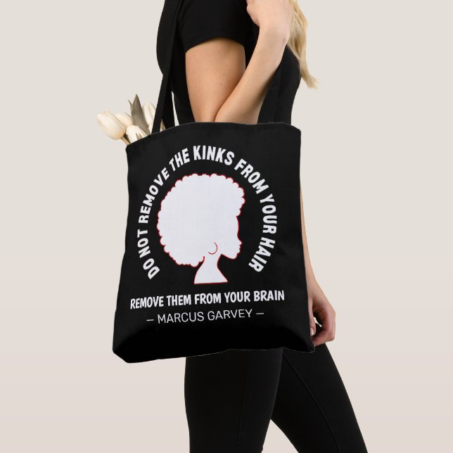 BLACK AFRO HAIR Inspirational Marcus Garvey Quote Tote Bag (Close Up)