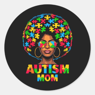 Black Afro Mom American Autism Awareness Classic Round Sticker