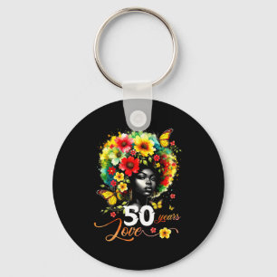 Black Afro Queen 50 Years Love 50th Birthday Butte Keychain