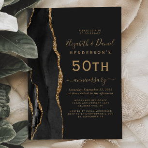 Black Agate Black Gold 50th Anniversary Invitation