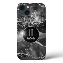 Black Agate Diamond Glitter Monogram