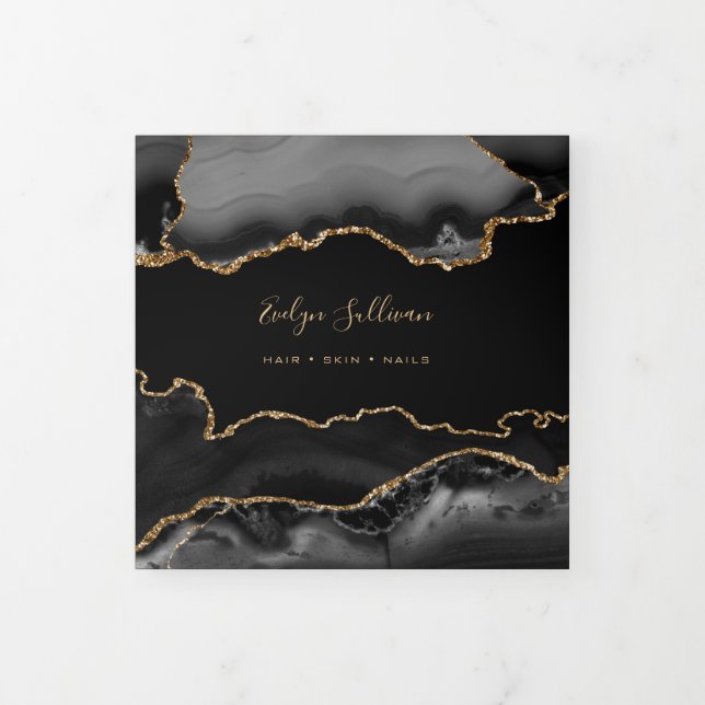 Black Agate Faux Gold Foil Trifold Brochure (Cover)