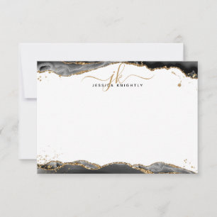 Black Agate Geode Script Monogram Gold Glitter Not Card