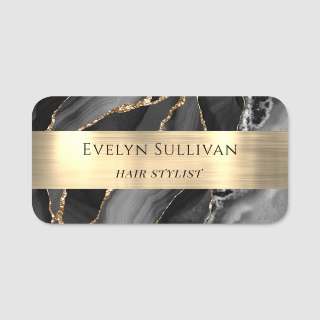 Black Agate Gold Foil Name Tag (Front)