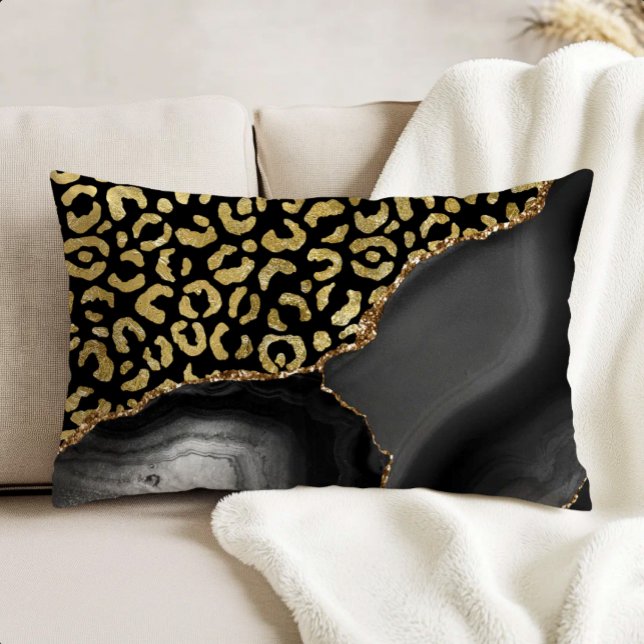 Black Agate Gold Glitter Leopard Spots Accent Pillow (Creator Uploaded)