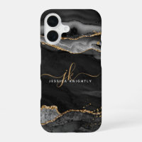 Black Agate Gold Glitter Script Monogram