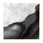 Black Agate Gold Glitter White Marble Tile<br><div class="desc">Elegant white marble and black agate trimmed with faux gold glitter combine in this luxurious ceramic tile.</div>