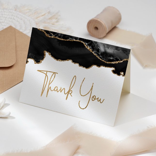 Black Agate Gold Handwriting Script Thank You Card (Creator Uploaded)