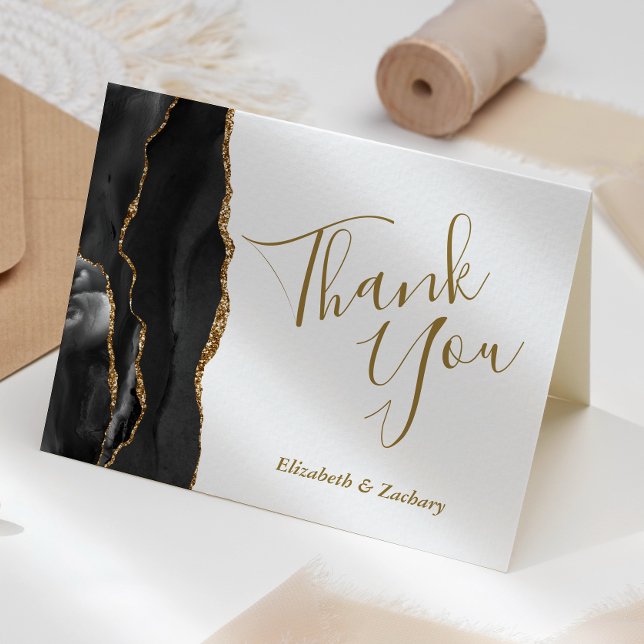 Black Agate Gold Wedding Thank You Card (Creator Uploaded)