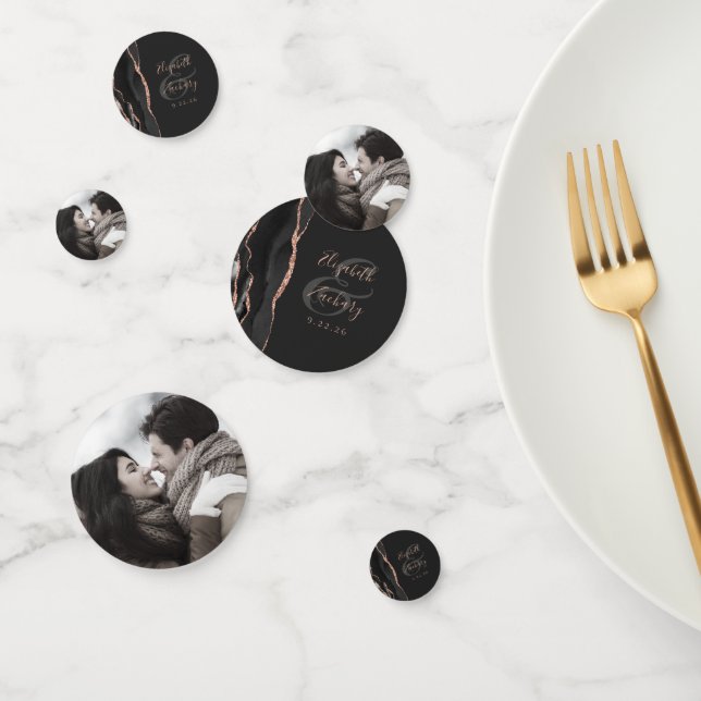 Black Agate Rose Gold Glitter Photo Dark Wedding Confetti (Group)