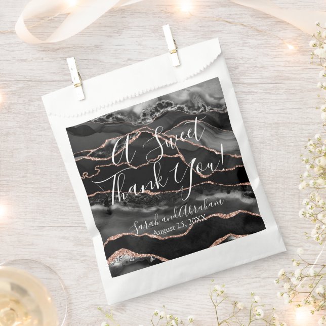 Black Agate Rose Gold Glitter Wedding Favour Bags (Clipped)