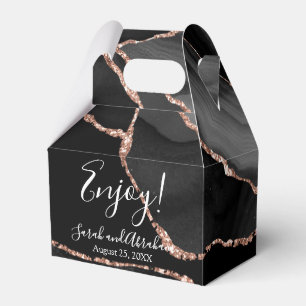 Black Agate Rose Gold Glitter Wedding Favour Boxes
