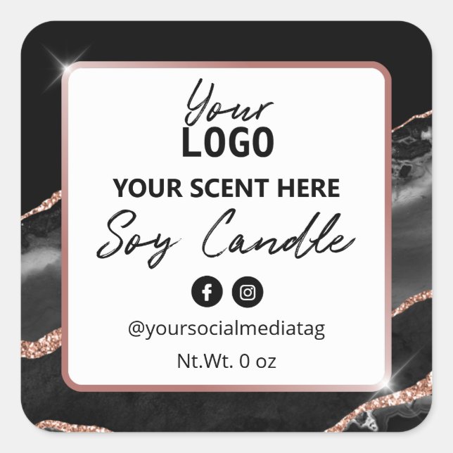 Black Agate Rose Gold Soy Candle Labels (Front)