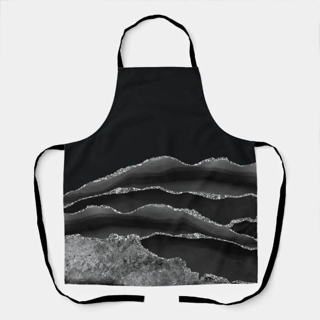 BLACK AGATE SILVER GLITTER GLAM APRON (Front)