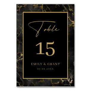 Black Agate Stone Gold Border Table Number