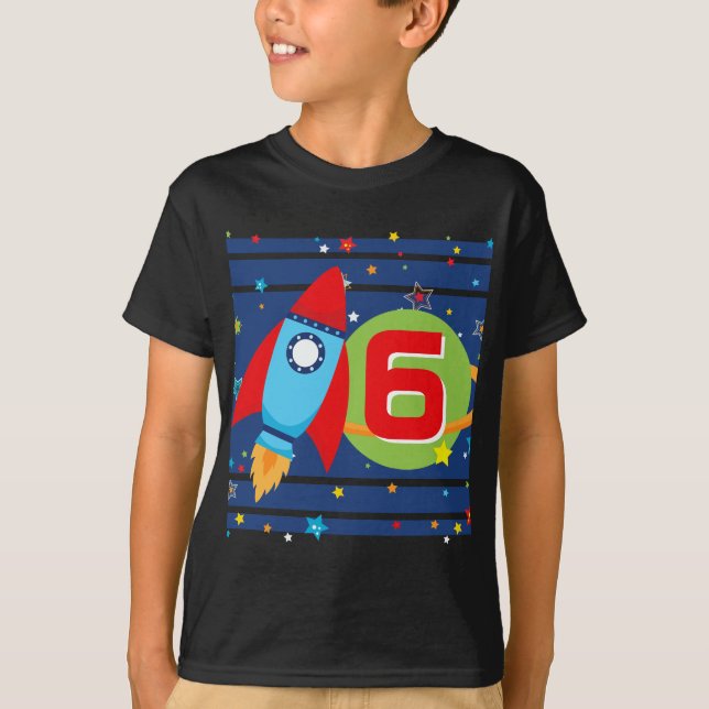 Black Age Rocket Ship Outer Space Birthday Shirt (Front)
