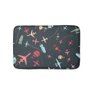 Black Airplane and Aviation Pattern Bath Mat