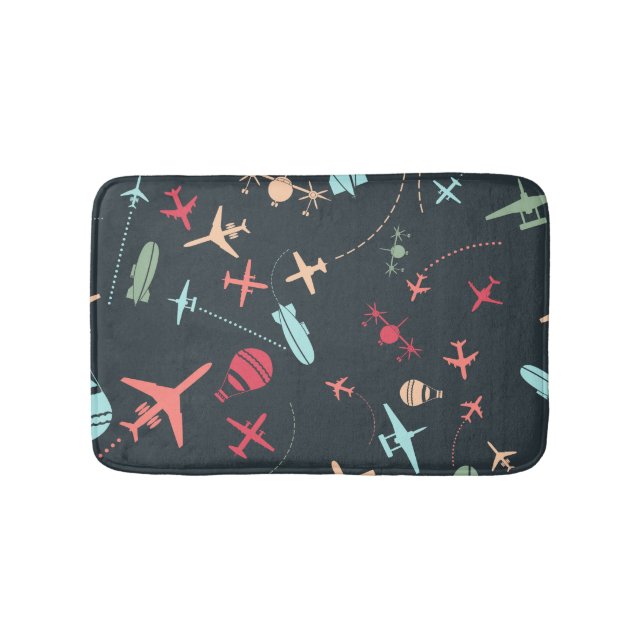 Black Airplane and Aviation Pattern Bath Mat (Front)