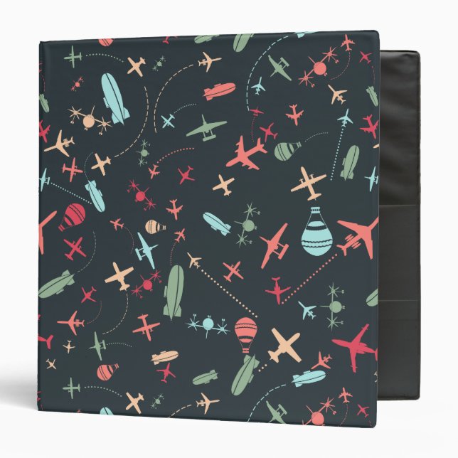 Black Airplane and Aviation Pattern Binder (Front/Inside)