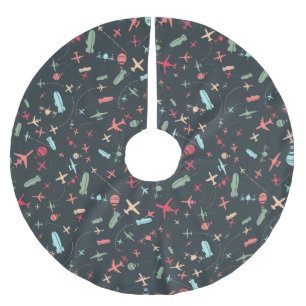 Black Airplane and Aviation Pattern Brushed Polyester Tree Skirt