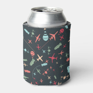 Black Airplane and Aviation Pattern Can Cooler