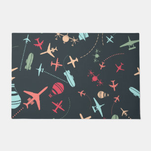 Black Airplane and Aviation Pattern Doormat