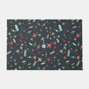 Black Airplane and Aviation Pattern Doormat