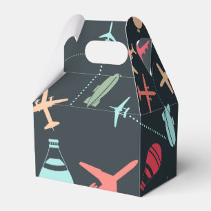 Black Airplane and Aviation Pattern Favor Box