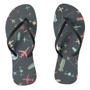 Black Airplane and Aviation Pattern Flip Flops