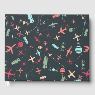 Black Airplane and Aviation Pattern Guest Book