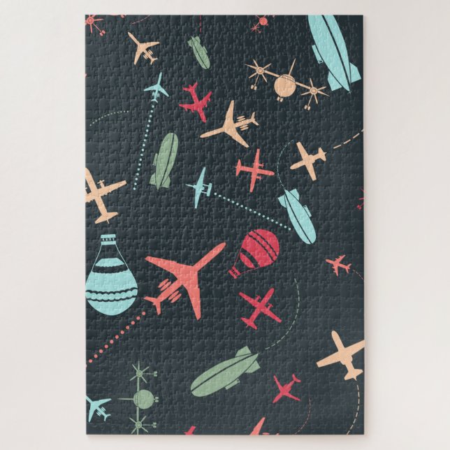 Black Airplane and Aviation Pattern Jigsaw Puzzle (Vertical)