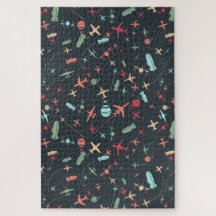 Black Airplane and Aviation Pattern