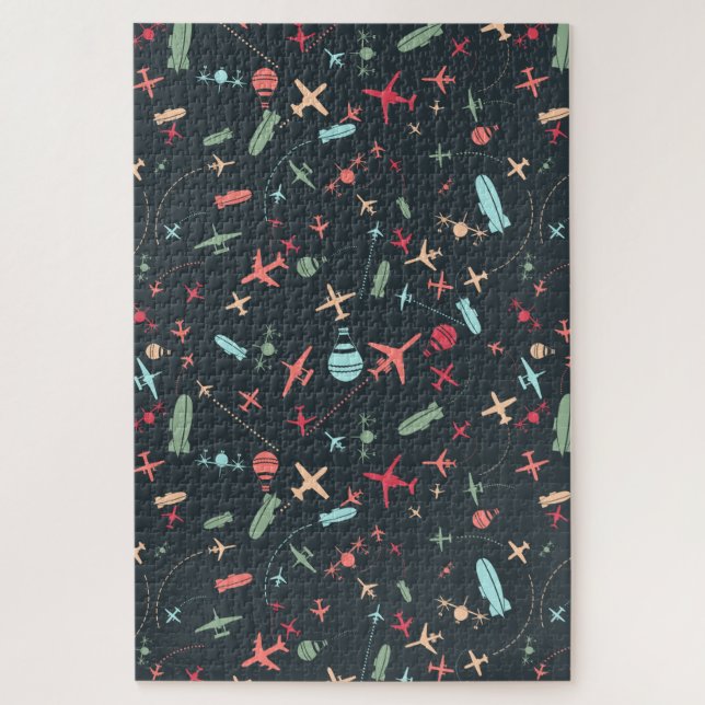Black Airplane and Aviation Pattern Jigsaw Puzzle (Vertical)