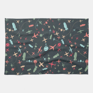 Black Airplane and Aviation Pattern Kitchen Towel