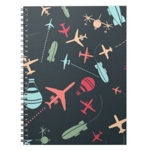 Black Airplane and Aviation Pattern Notebook